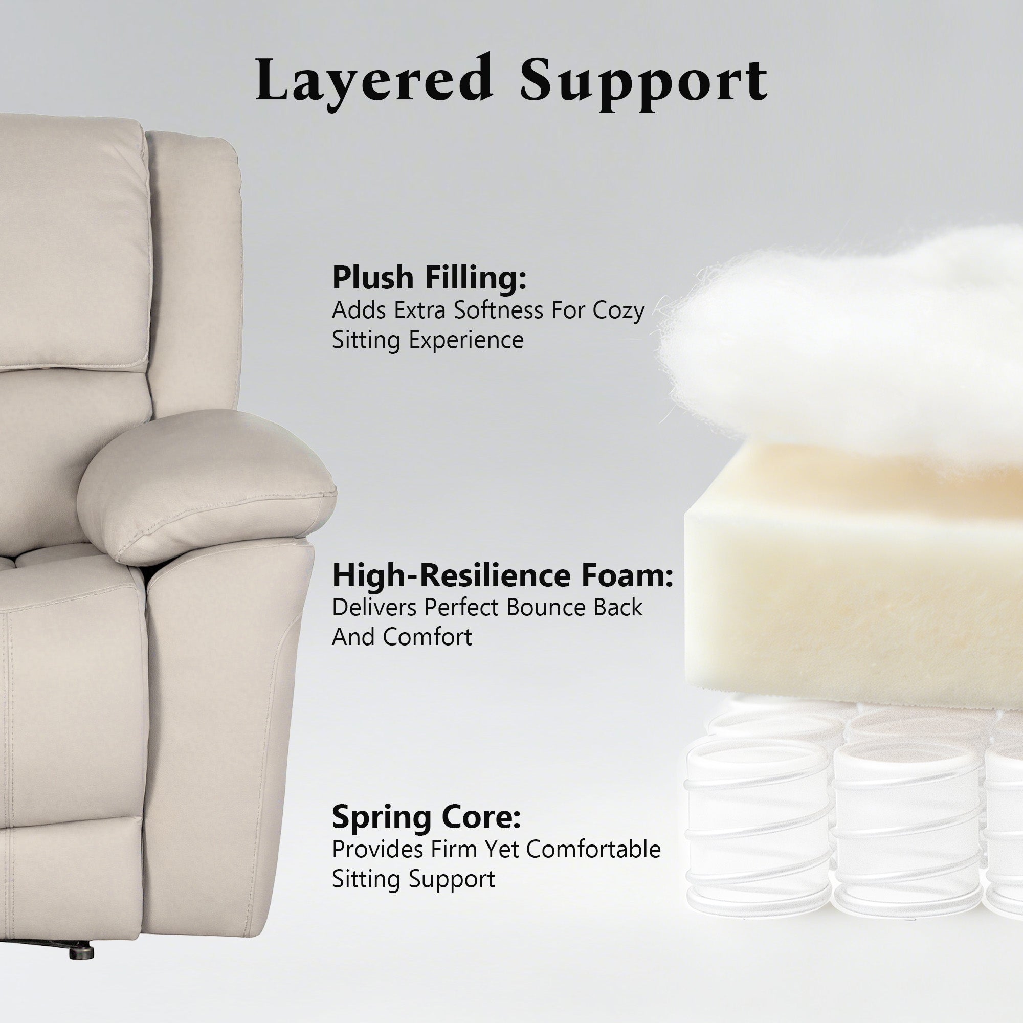 Transitional Leather Match Recliner Chair with Sculpted Padded Arms & Welt Trim