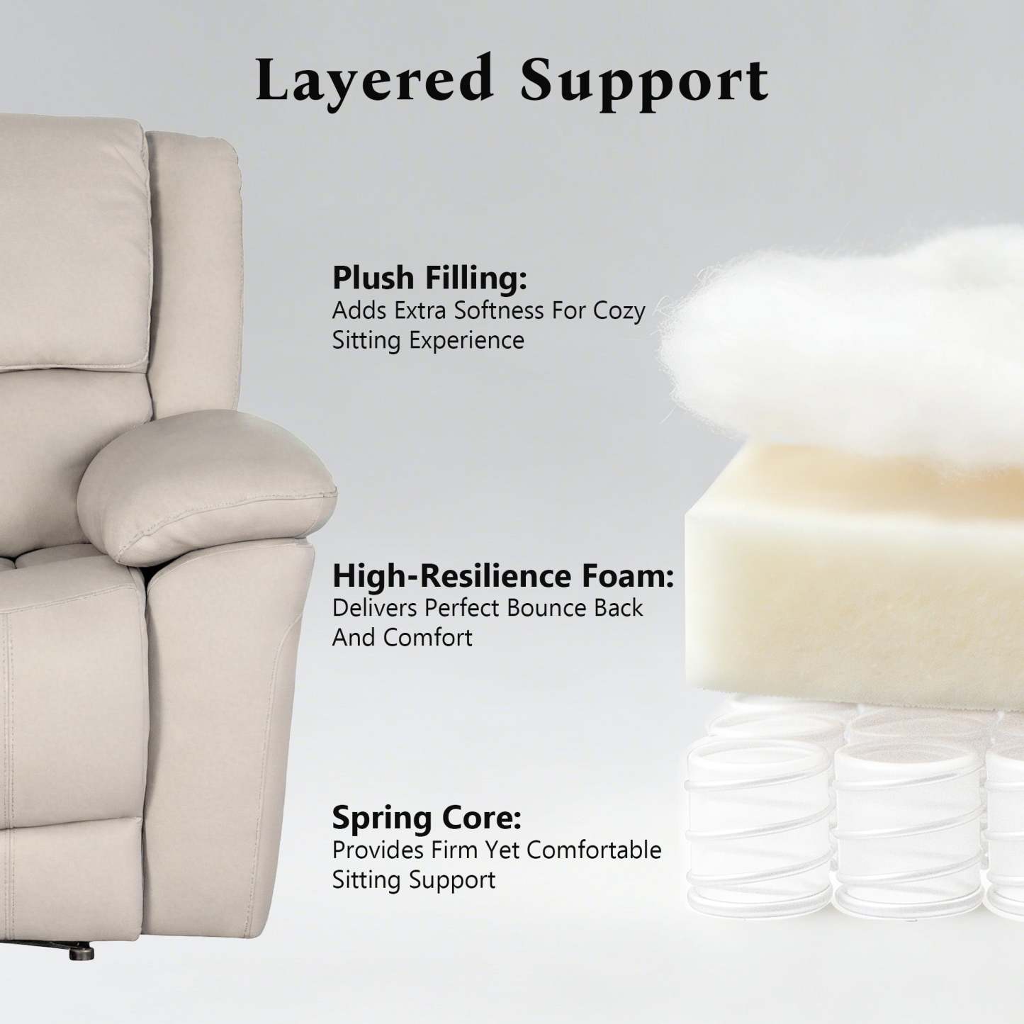 Transitional Leather Match Recliner Chair with Sculpted Padded Arms & Welt Trim