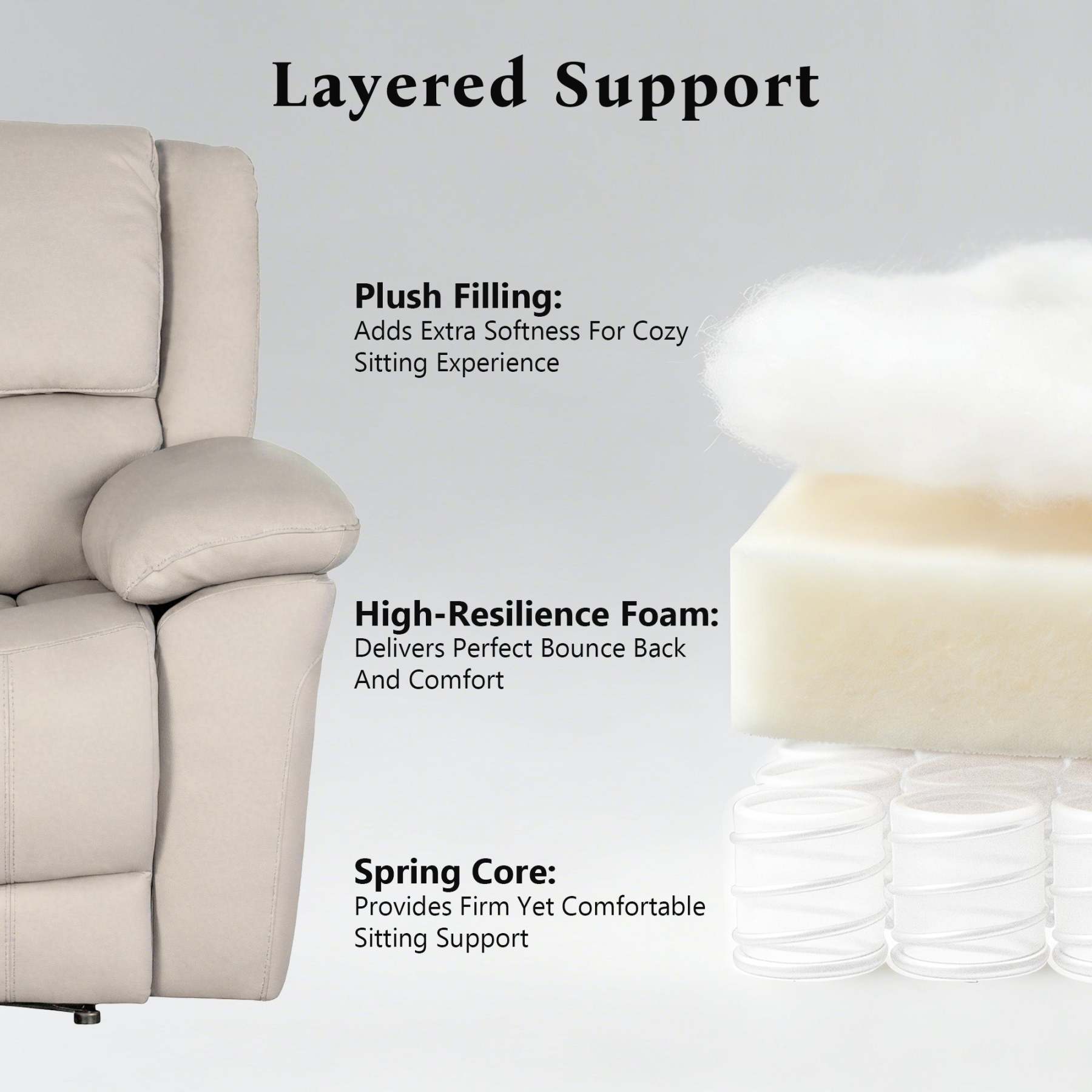 Transitional Leather Match Recliner Chair with Sculpted Padded Arms & Welt Trim