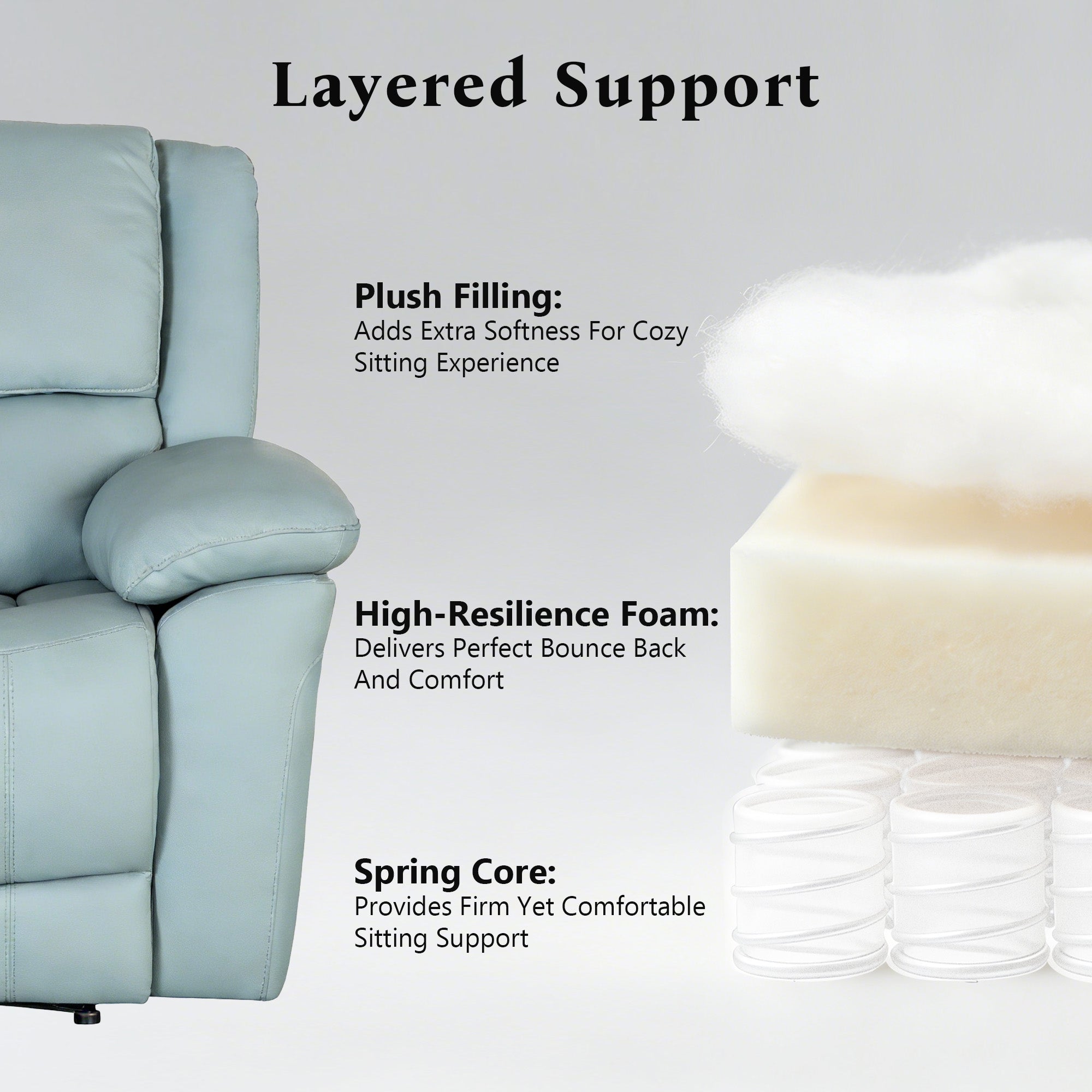 Transitional Leather Match Recliner Chair with Sculpted Padded Arms & Welt Trim