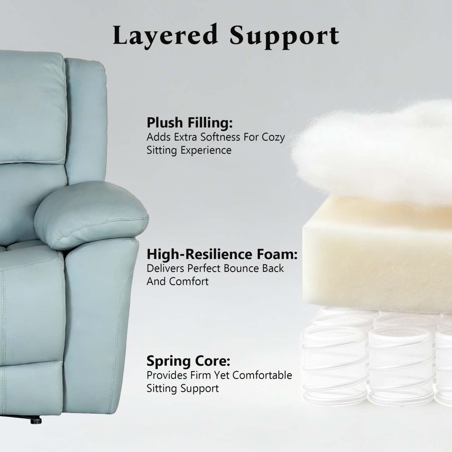 Transitional Leather Match Recliner Chair with Sculpted Padded Arms & Welt Trim