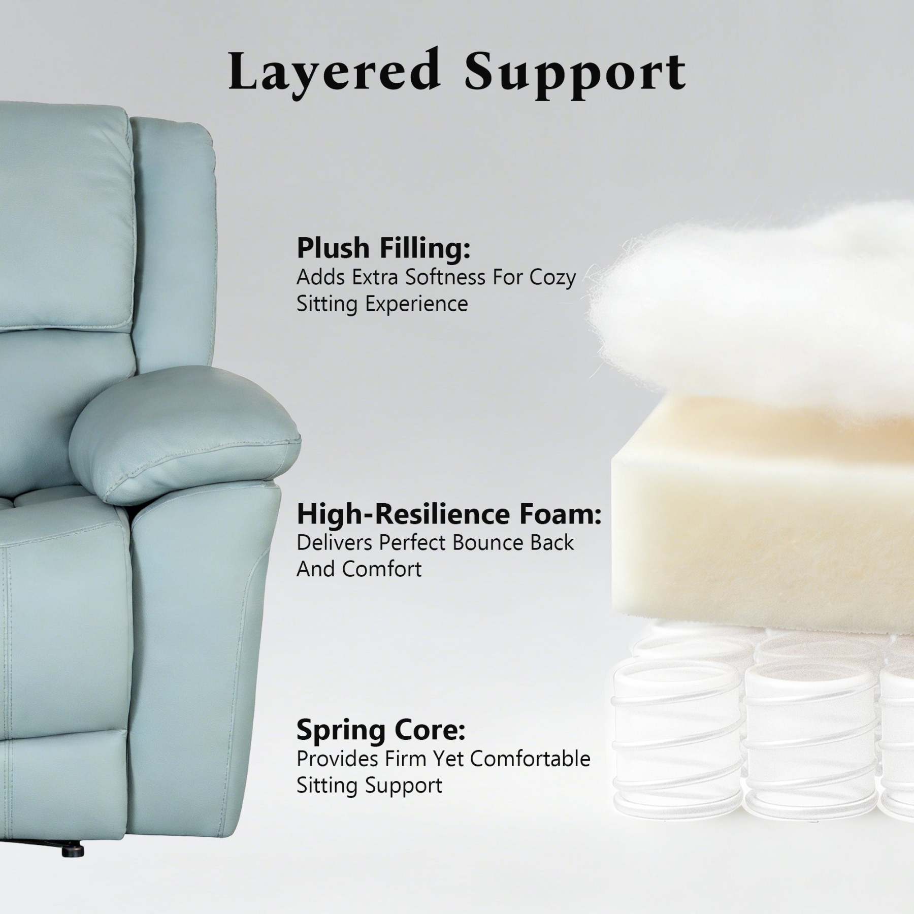 Transitional Leather Match Recliner Chair with Sculpted Padded Arms & Welt Trim