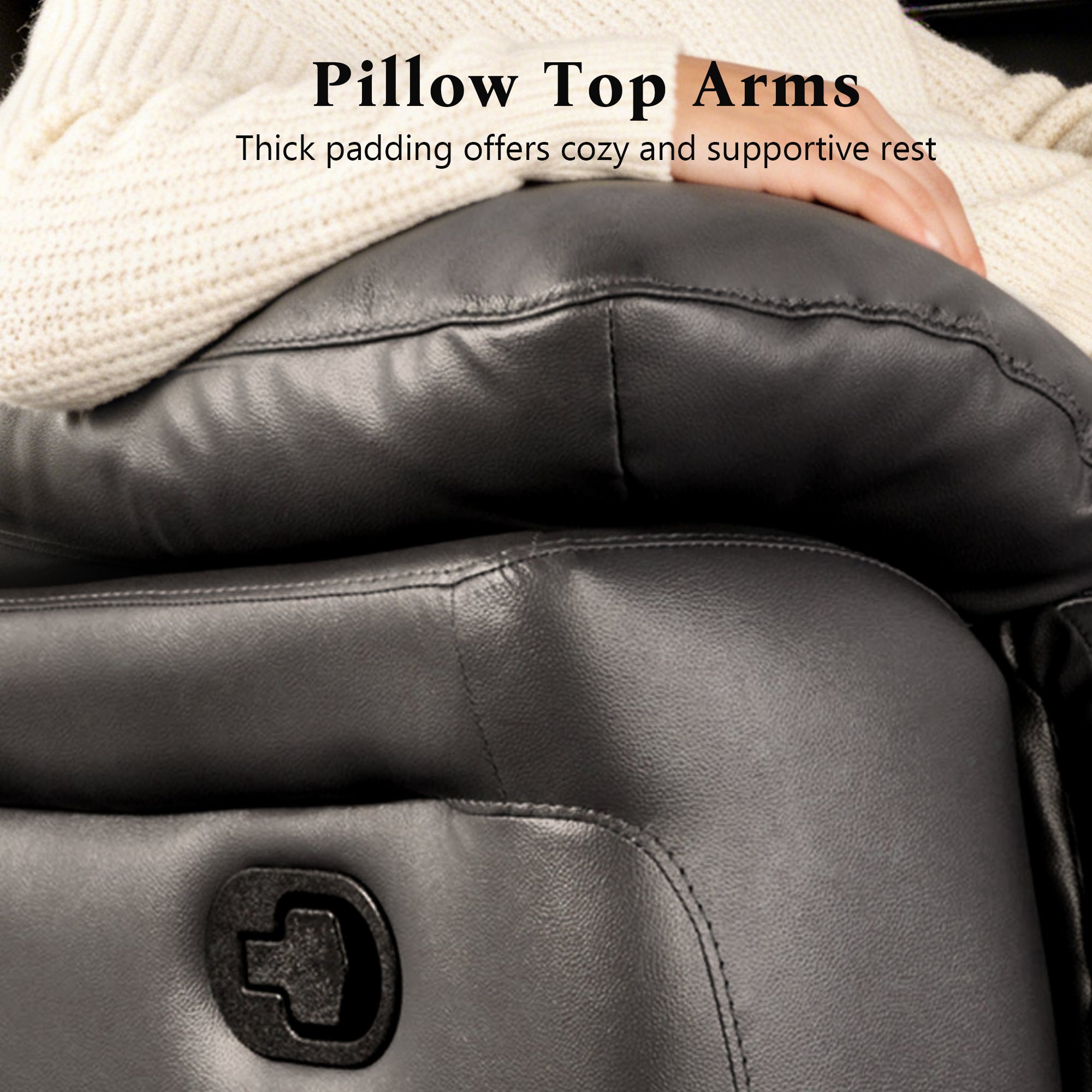 Transitional Leather Match Recliner Chair with Sculpted Padded Arms & Welt Trim