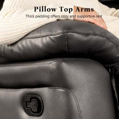 Transitional Leather Match Recliner Chair with Sculpted Padded Arms & Welt Trim