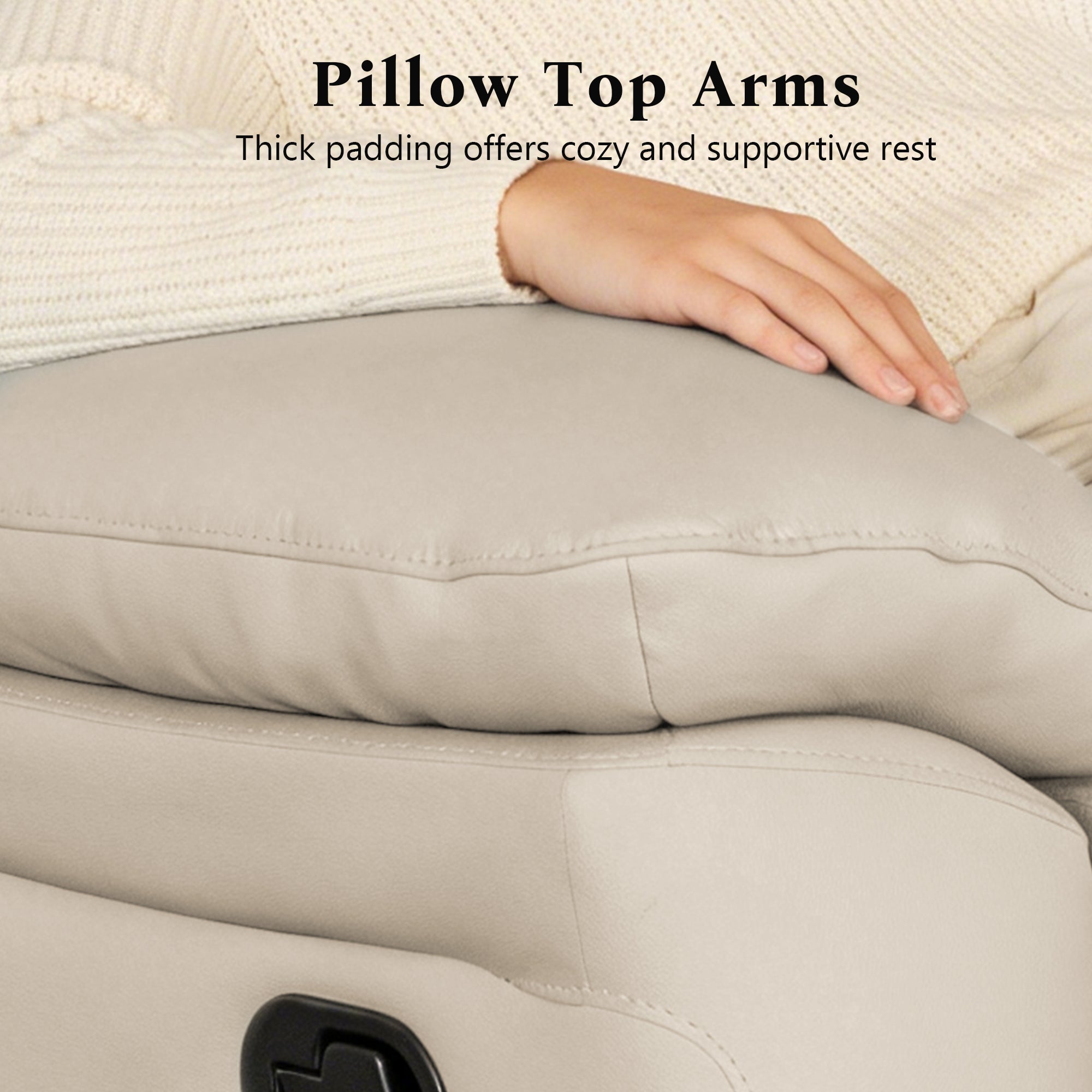 Transitional Leather Match Recliner Chair with Sculpted Padded Arms & Welt Trim