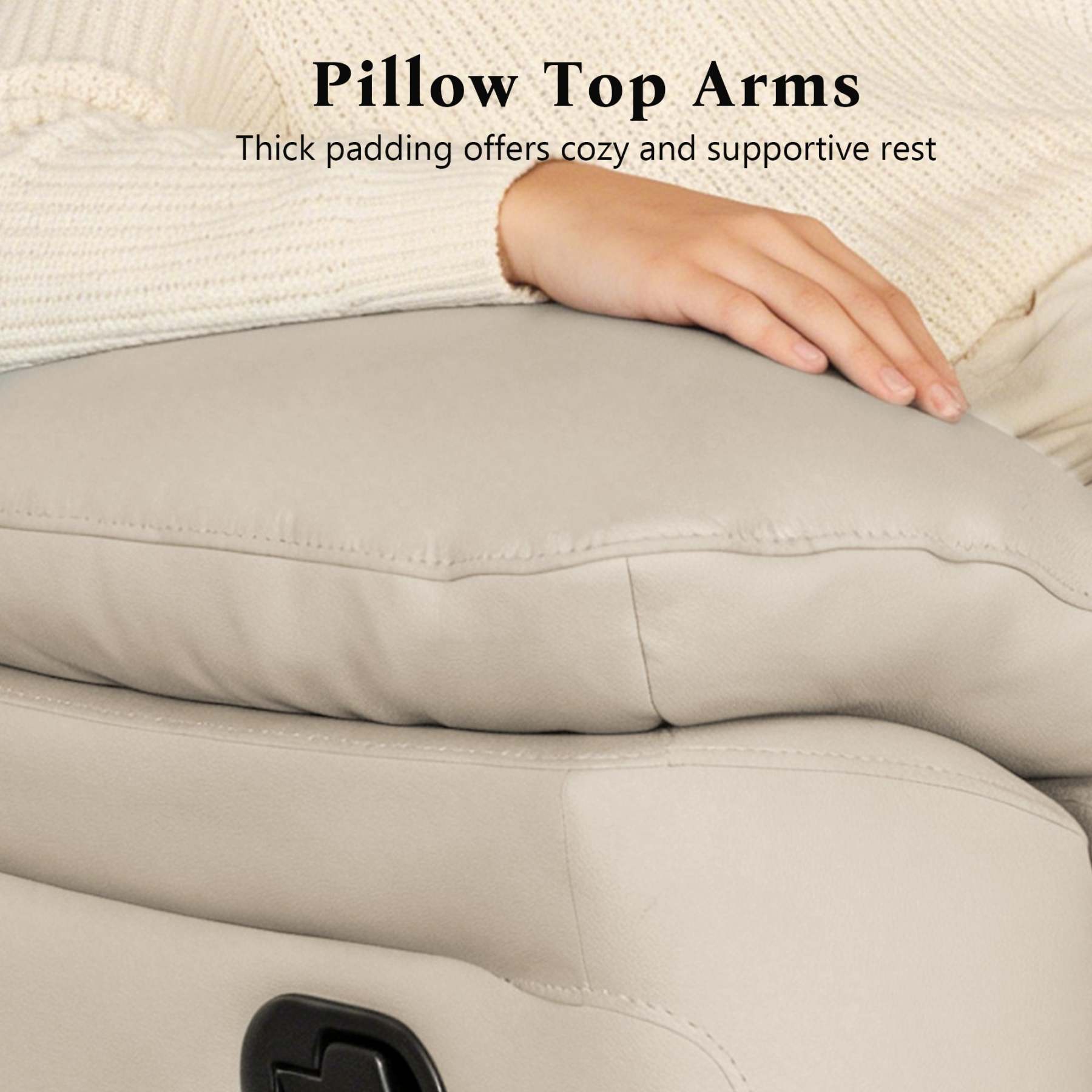 Transitional Leather Match Recliner Chair with Sculpted Padded Arms & Welt Trim