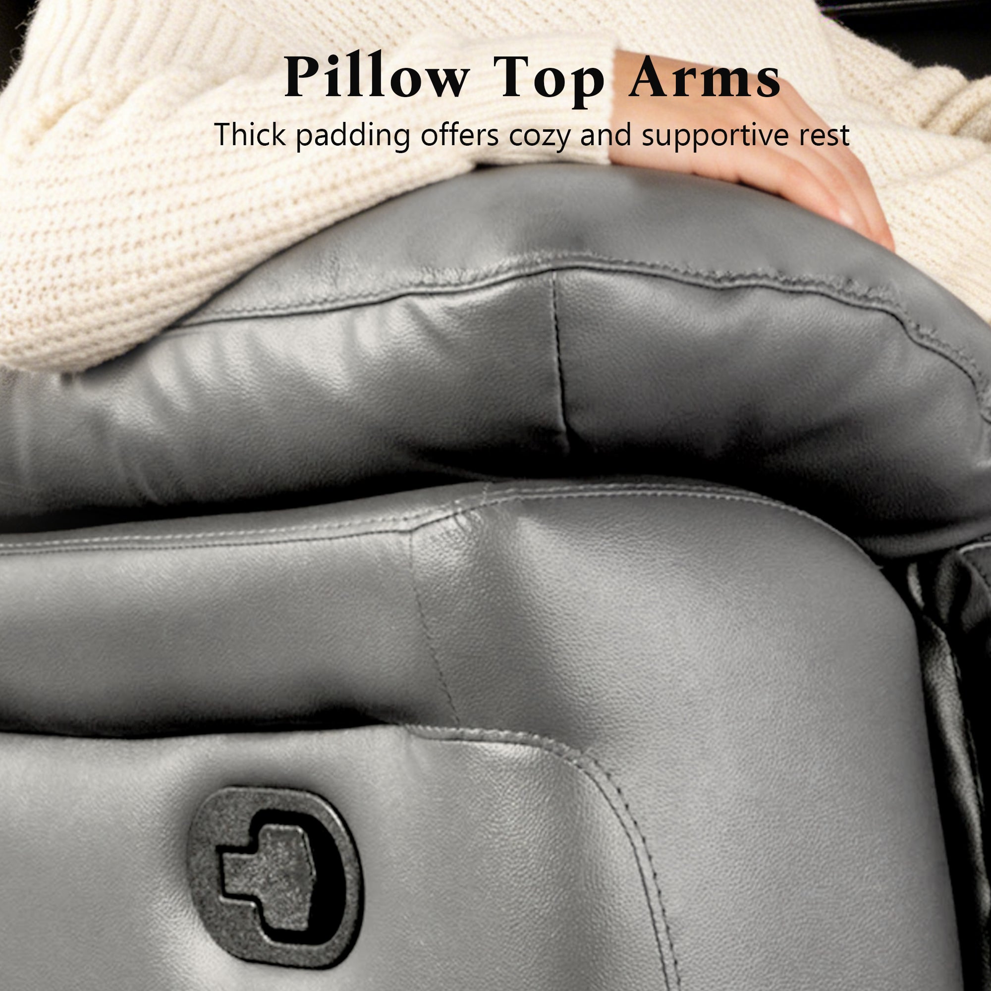 Transitional Leather Match Recliner Chair with Sculpted Padded Arms & Welt Trim