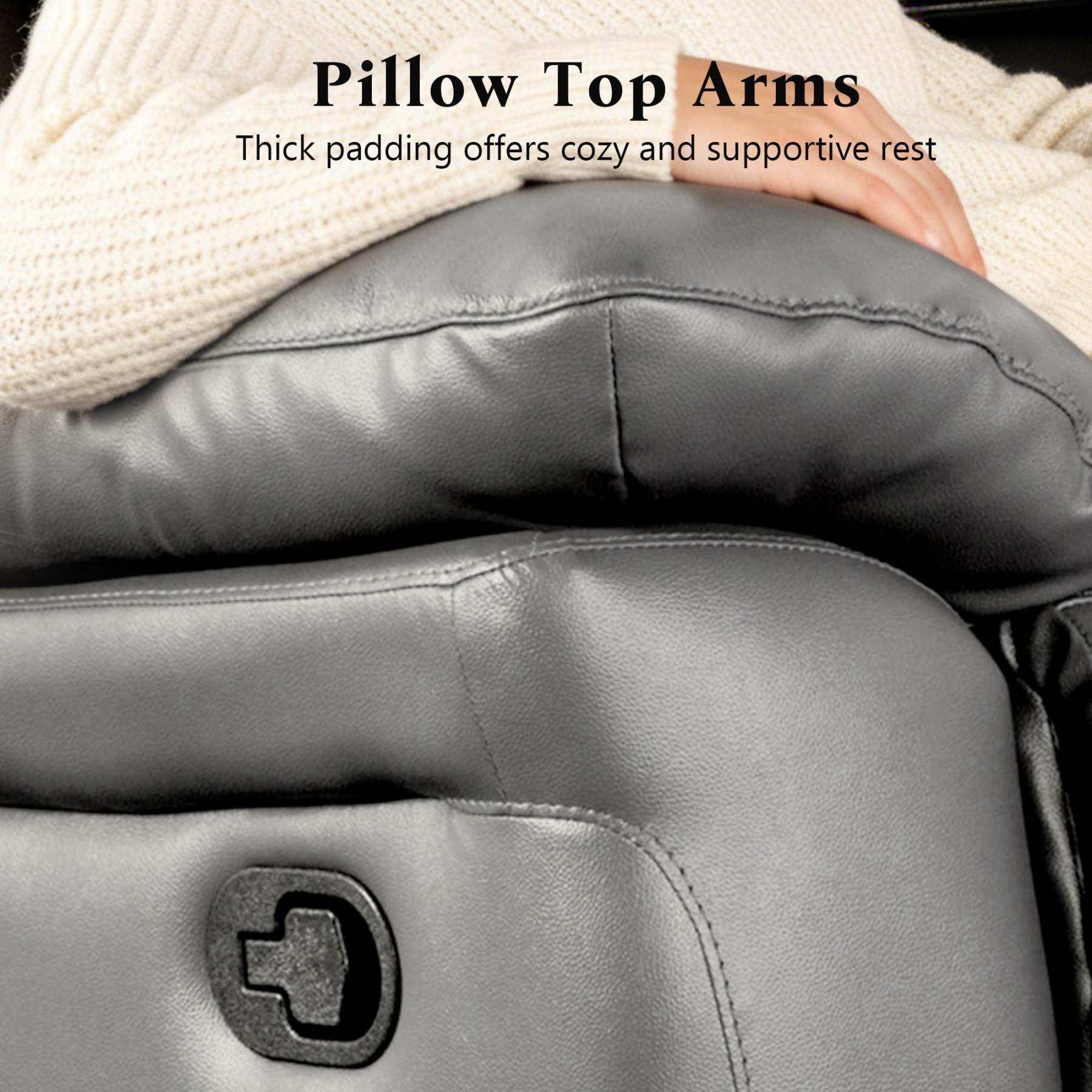 Transitional Leather Match Recliner Chair with Sculpted Padded Arms & Welt Trim