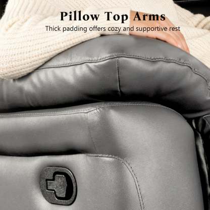 Transitional Leather Match Recliner Chair with Sculpted Padded Arms & Welt Trim