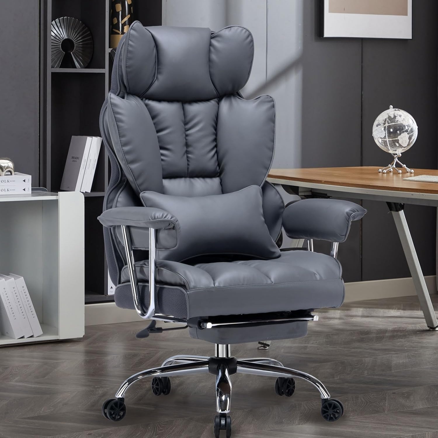 🔥Warehouse Clearance✨💺PU Leather Computer Chair, Executive Office Chair with Leg Rest and Lumbar Support🪑