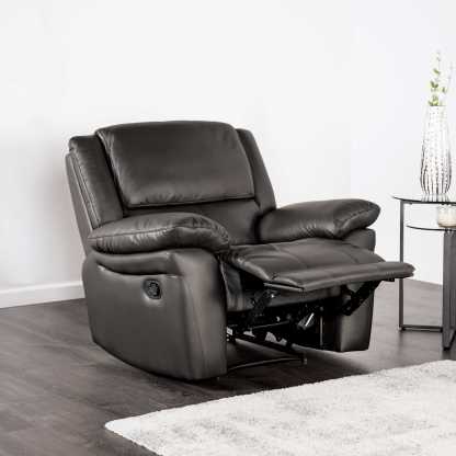 Transitional Leather Match Recliner Chair with Sculpted Padded Arms & Welt Trim