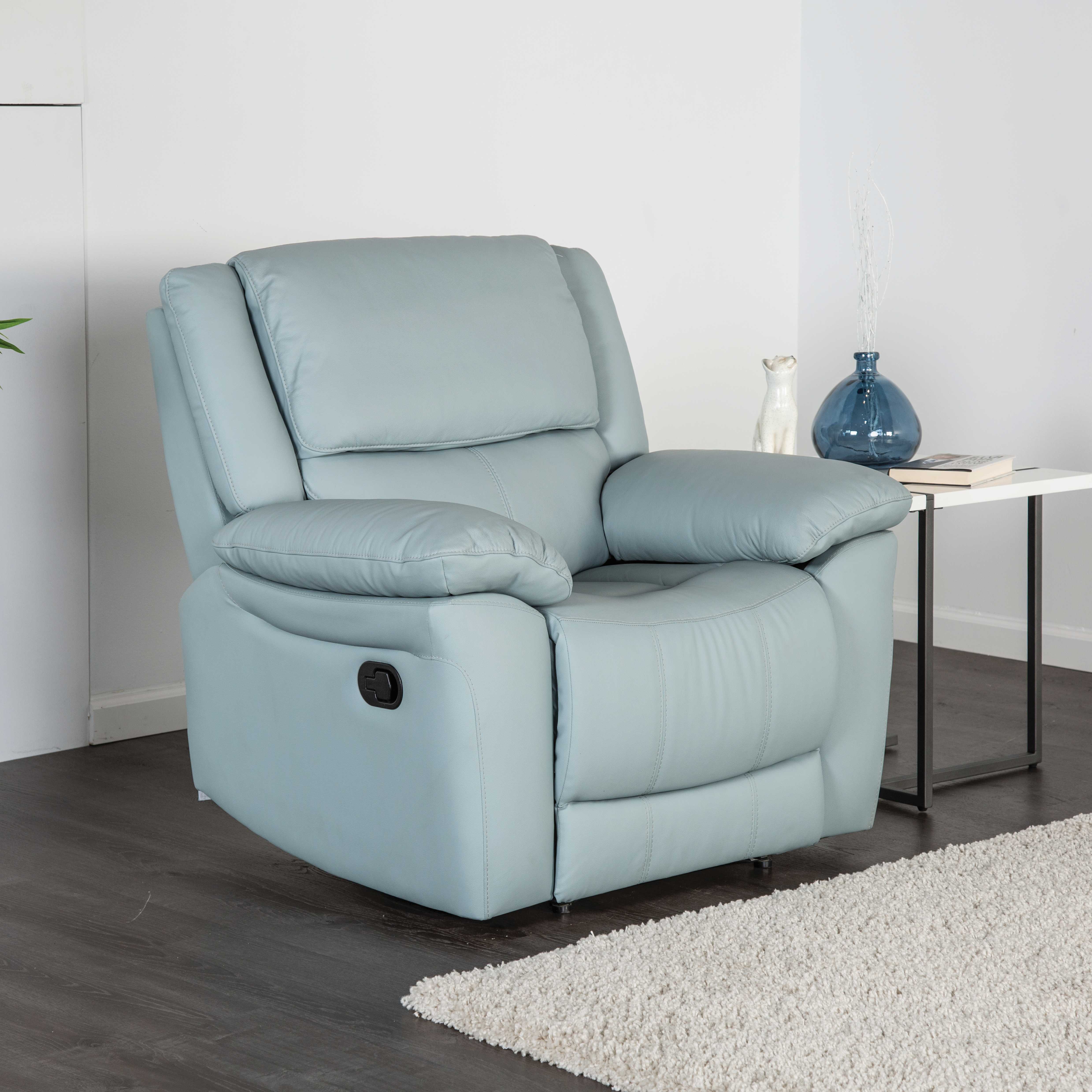 Transitional Leather Match Recliner Chair with Sculpted Padded Arms & Welt Trim