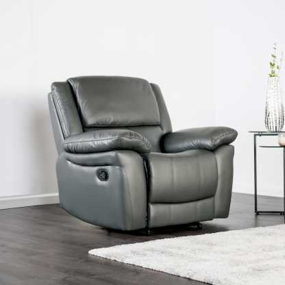 Transitional Leather Match Recliner Chair with Sculpted Padded Arms & Welt Trim