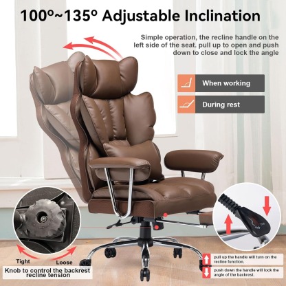 🔥Warehouse Clearance✨💺PU Leather Computer Chair, Executive Office Chair with Leg Rest and Lumbar Support🪑