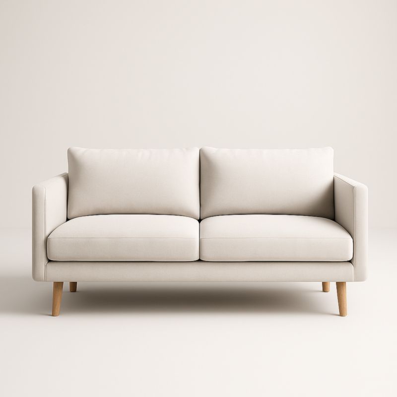 Canapé 3 places en tissu polyester beige avec pieds en bois