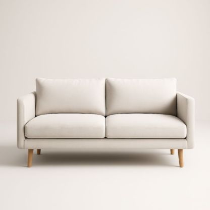 Canapé 3 places en tissu polyester beige avec pieds en bois