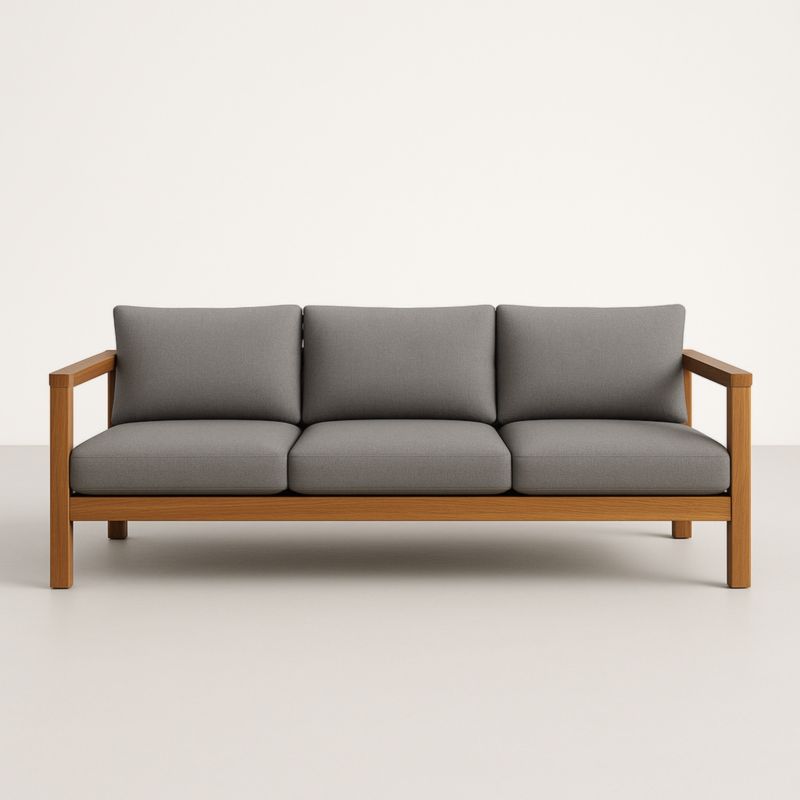 Canapé 3 places en bois et tissu gris