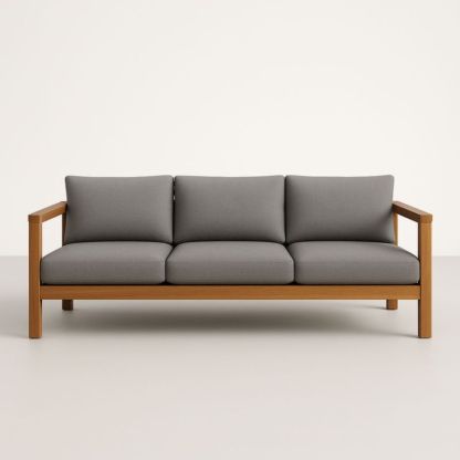 Canapé 3 places en bois et tissu gris