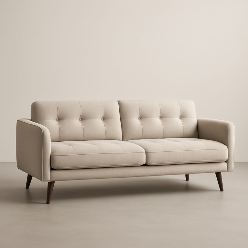 Canapé 3 Places Tissu Beige Pieds Bois 210x85x80 cm