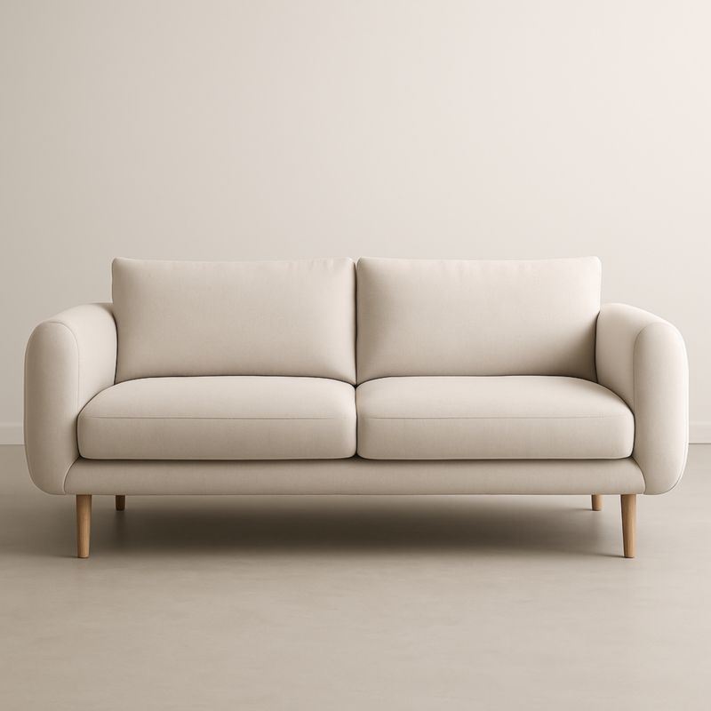 Canapé 3 places tissu beige pieds bois 200 cm