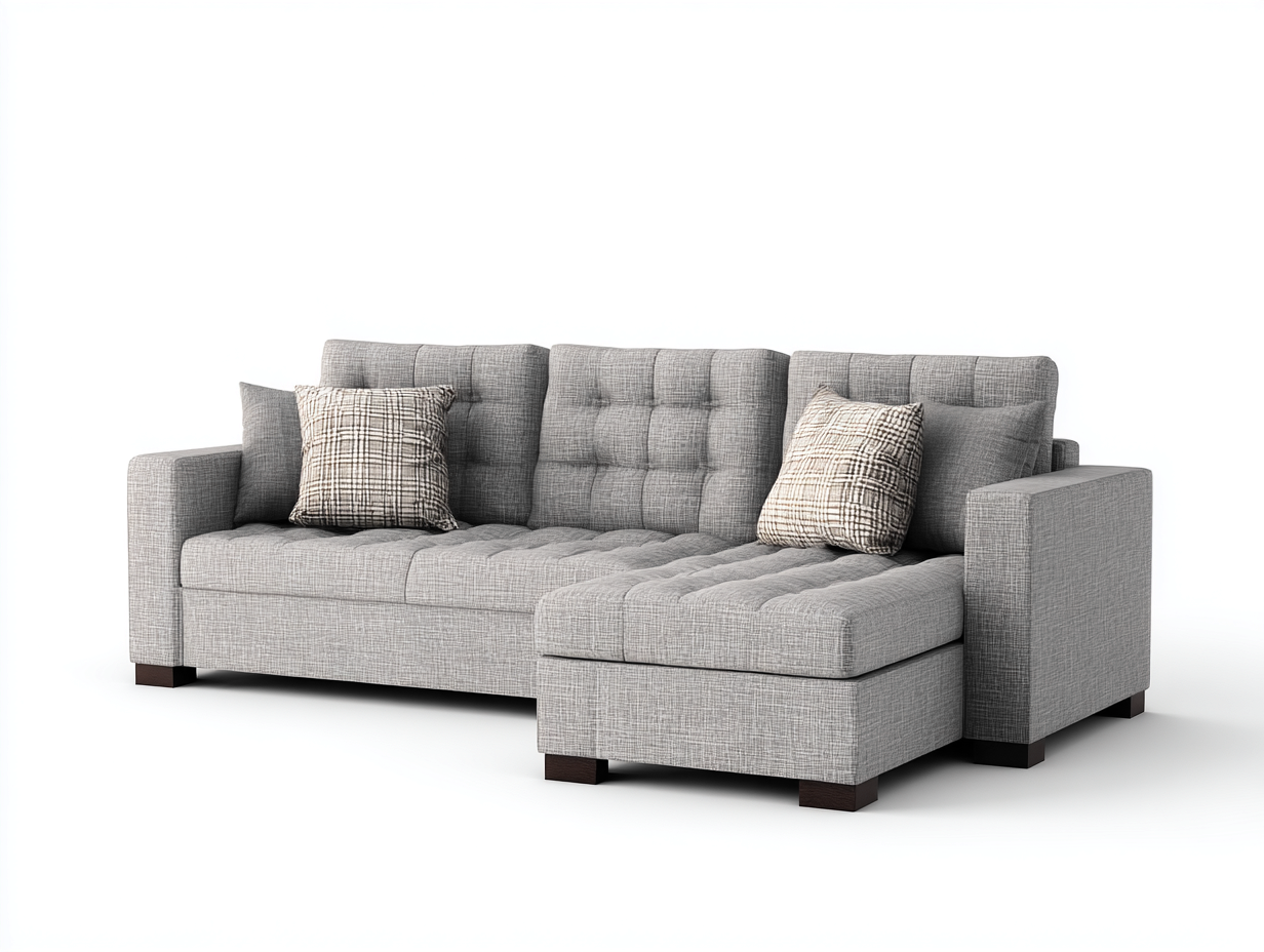 Divano angolare in tessuto 245x155x82 cm - grigio chiaro - per soggiorno - seduta trapuntata e comfort quotidiano