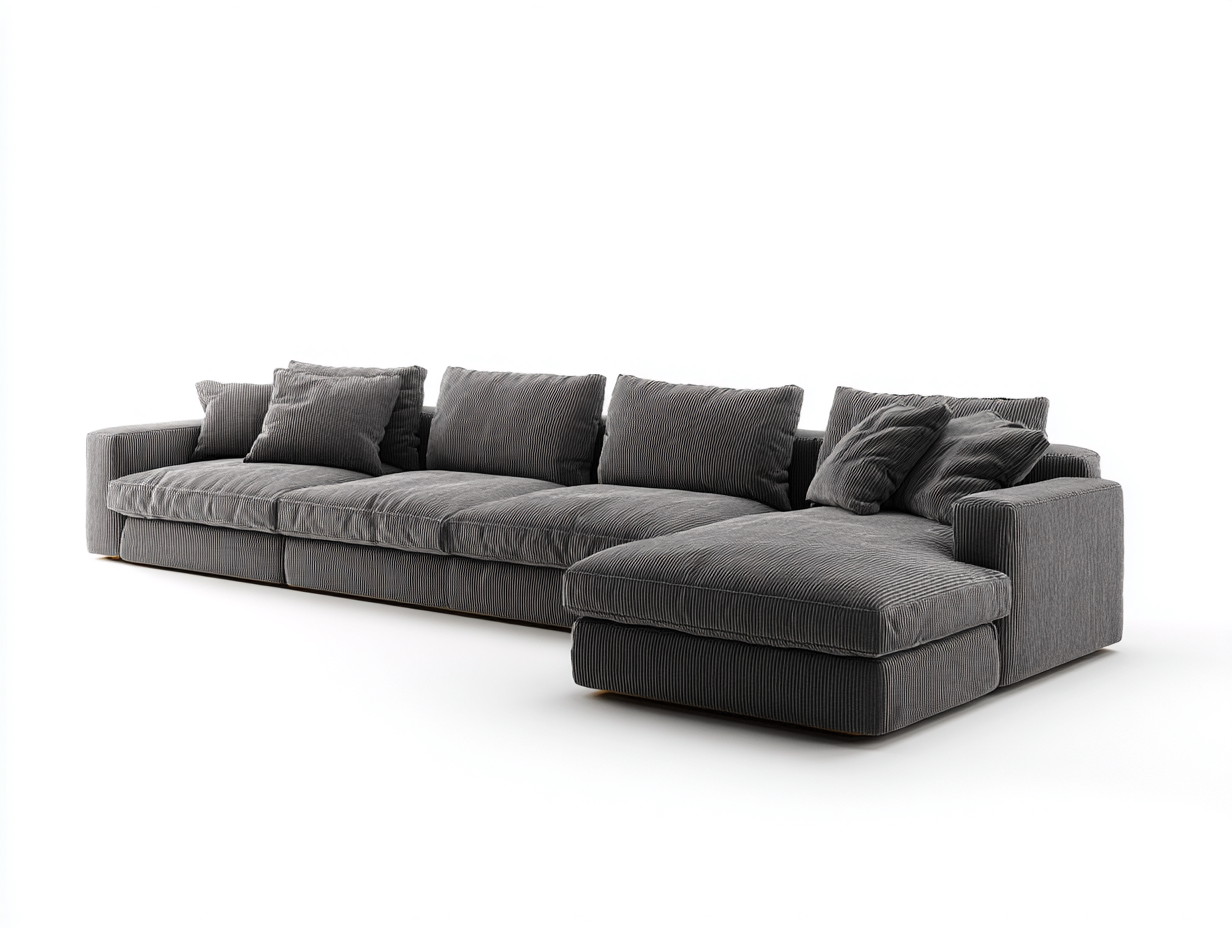 Divano angolare in tessuto a coste 320x170x78cm - grigio scuro - per soggiorno - stile moderno