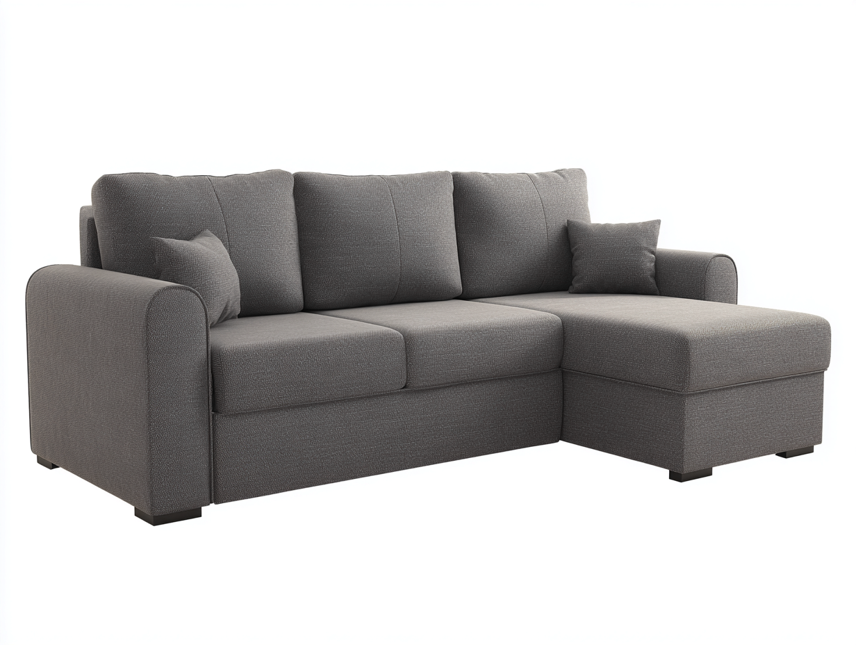 Divano angolare in tessuto 255x165x82cm - grigio - per soggiorno - stile moderno