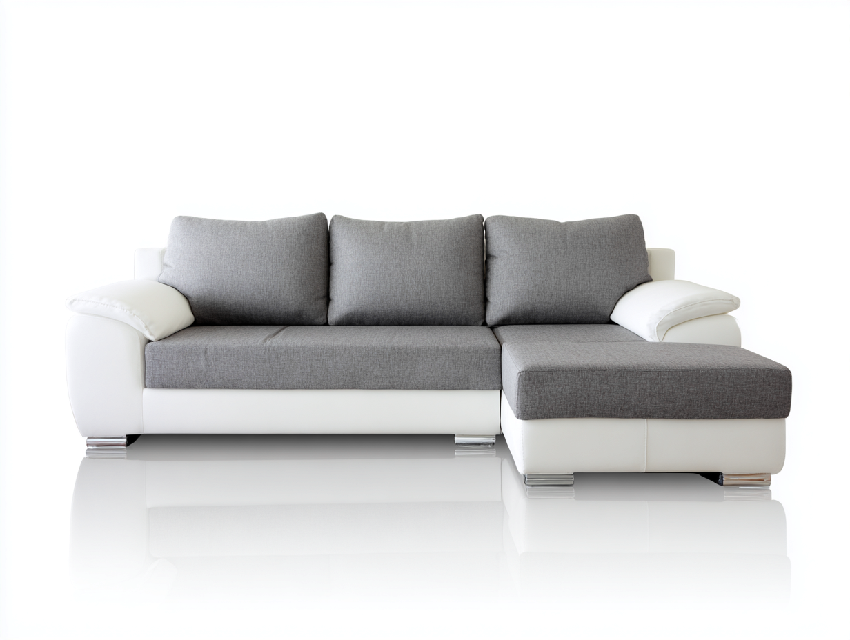 Divano angolare in tessuto e similpelle 260x160x82cm - grigio chiaro/bianco - per soggiorno - stile moderno