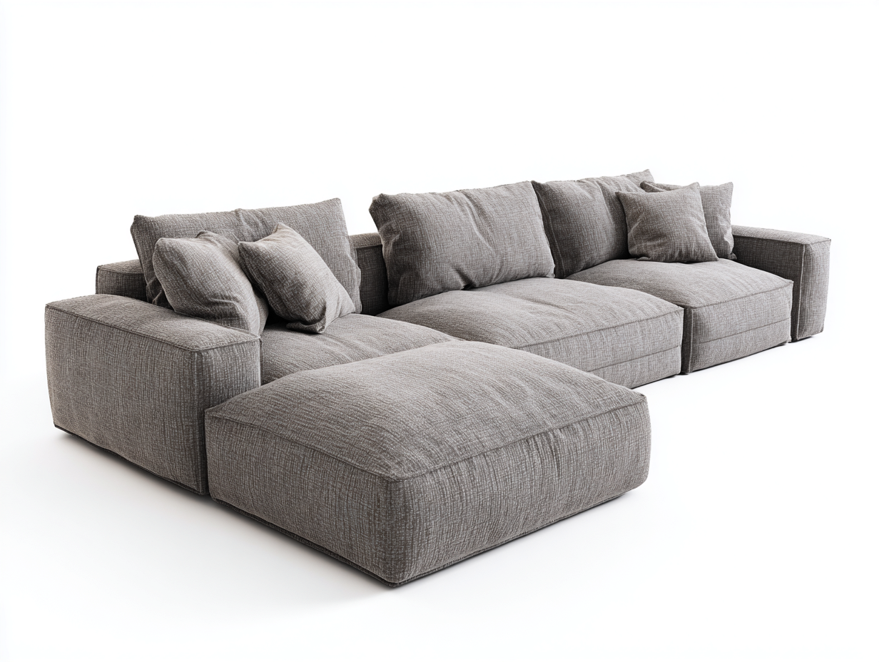 Divano angolare in tessuto 300x180x80 cm - grigio - per soggiorno - seduta ampia e confortevole