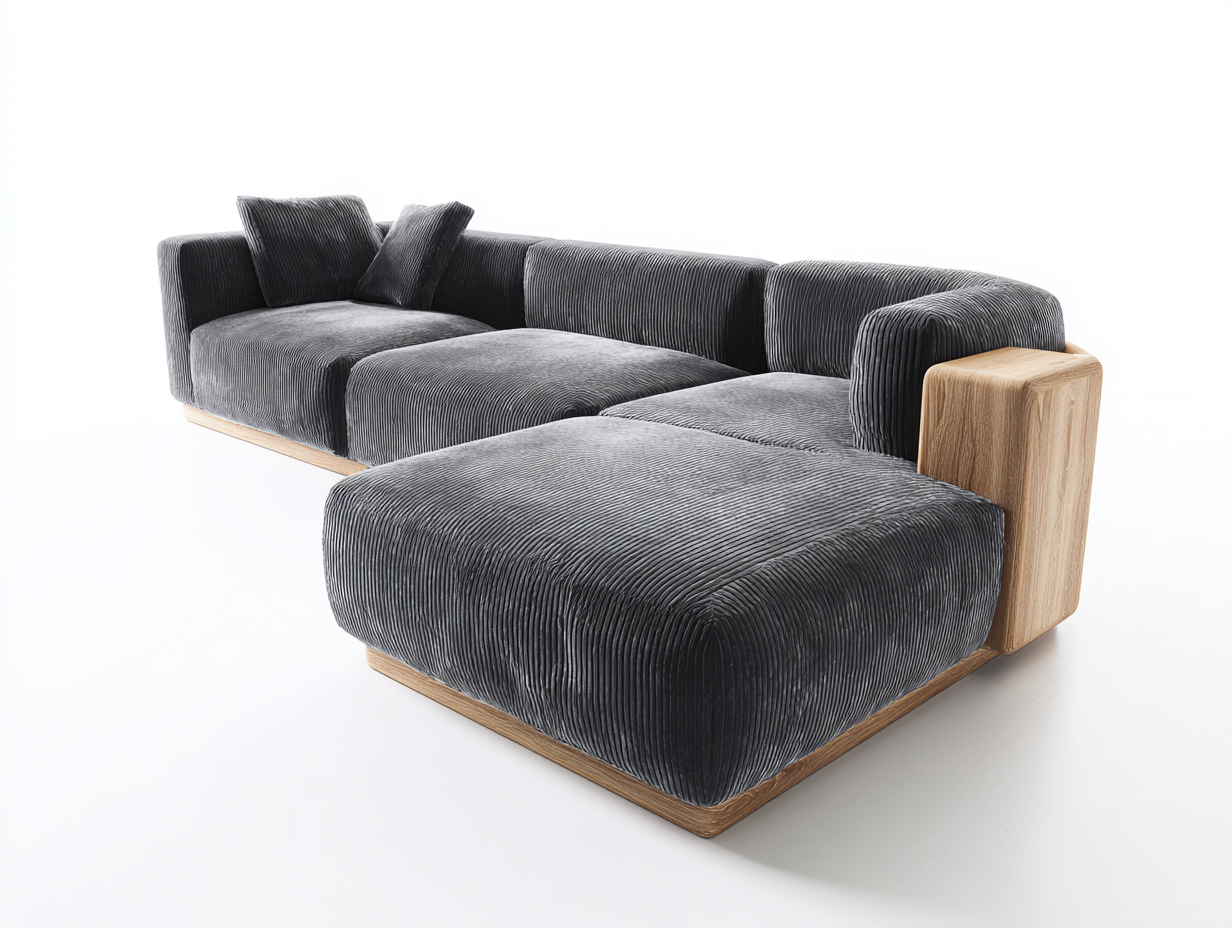 Divano angolare in tessuto 245x155x78 cm - grigio antracite - per soggiorno - struttura modulare con chaise longue