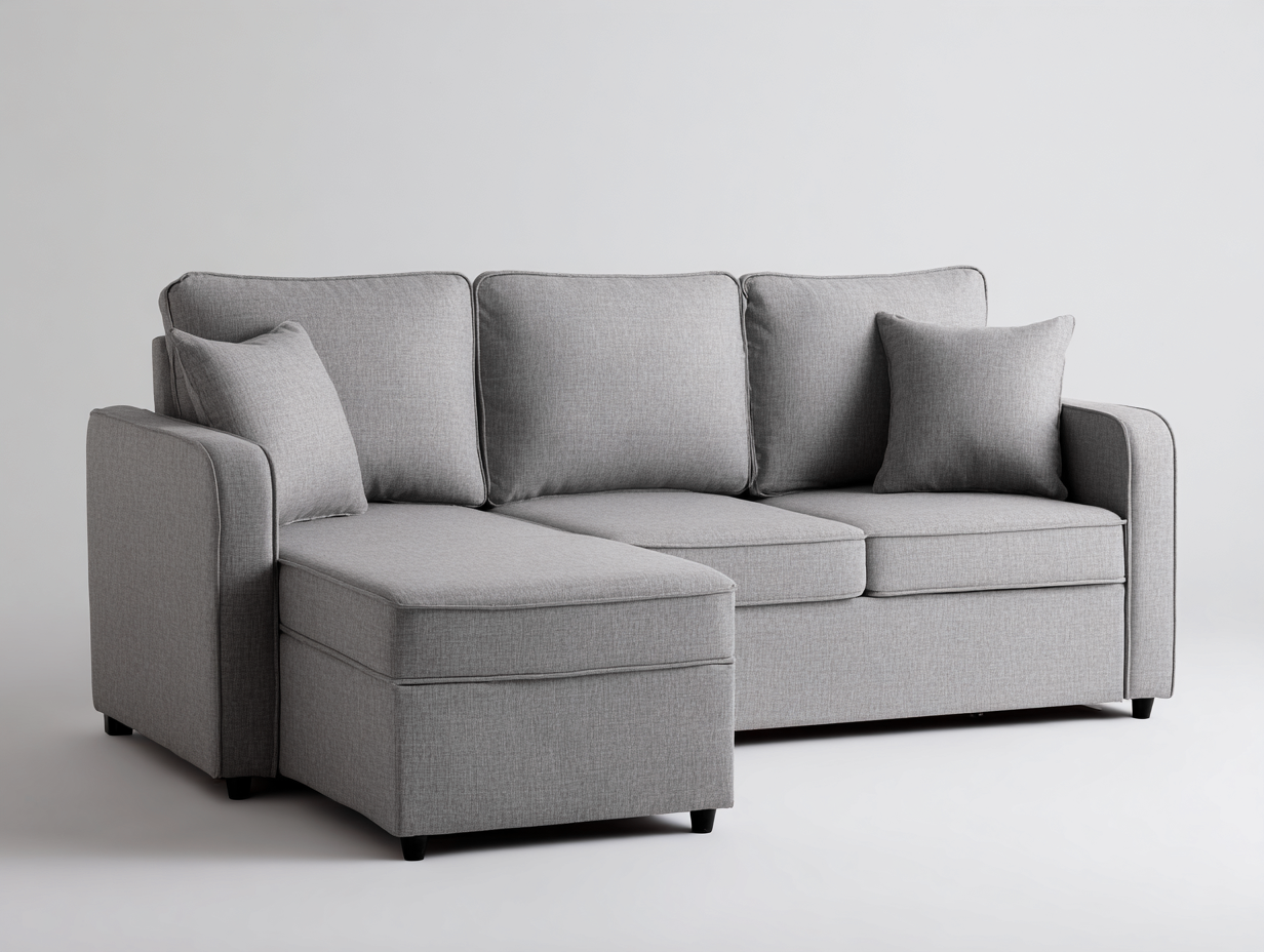 Divano angolare in tessuto 250x160x82cm - grigio - per soggiorno - stile moderno