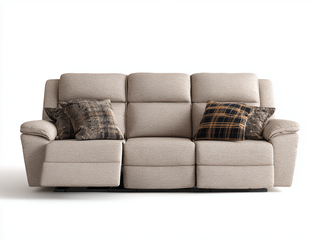 Divano 3 posti in tessuto 210x95x100 cm - beige - per soggiorno - funzione relax reclinabile