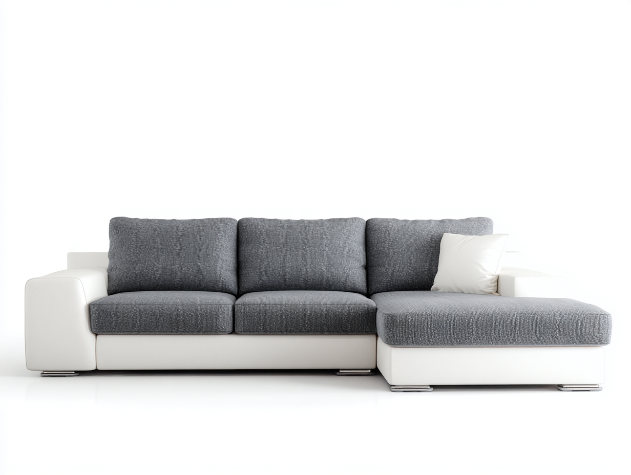 Divano angolare in tessuto 240x155x80 cm - grigio chiaro/bianco - per soggiorno - seduta ampia con chaise longue