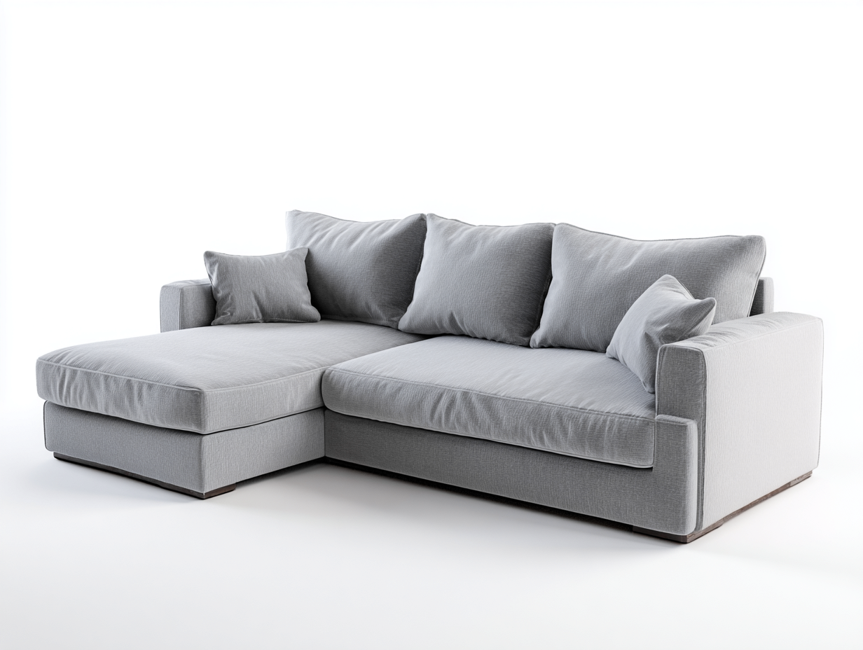 Divano angolare in tessuto 260x165x78 cm - grigio chiaro - per soggiorno - seduta profonda e lineare