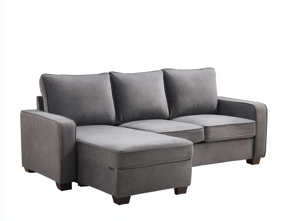 Divano angolare in tessuto 250x160x82cm - grigio - per soggiorno - stile moderno