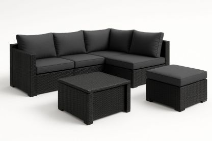 Black PE Rattan Modular Outdoor Sofa Set with Cushions