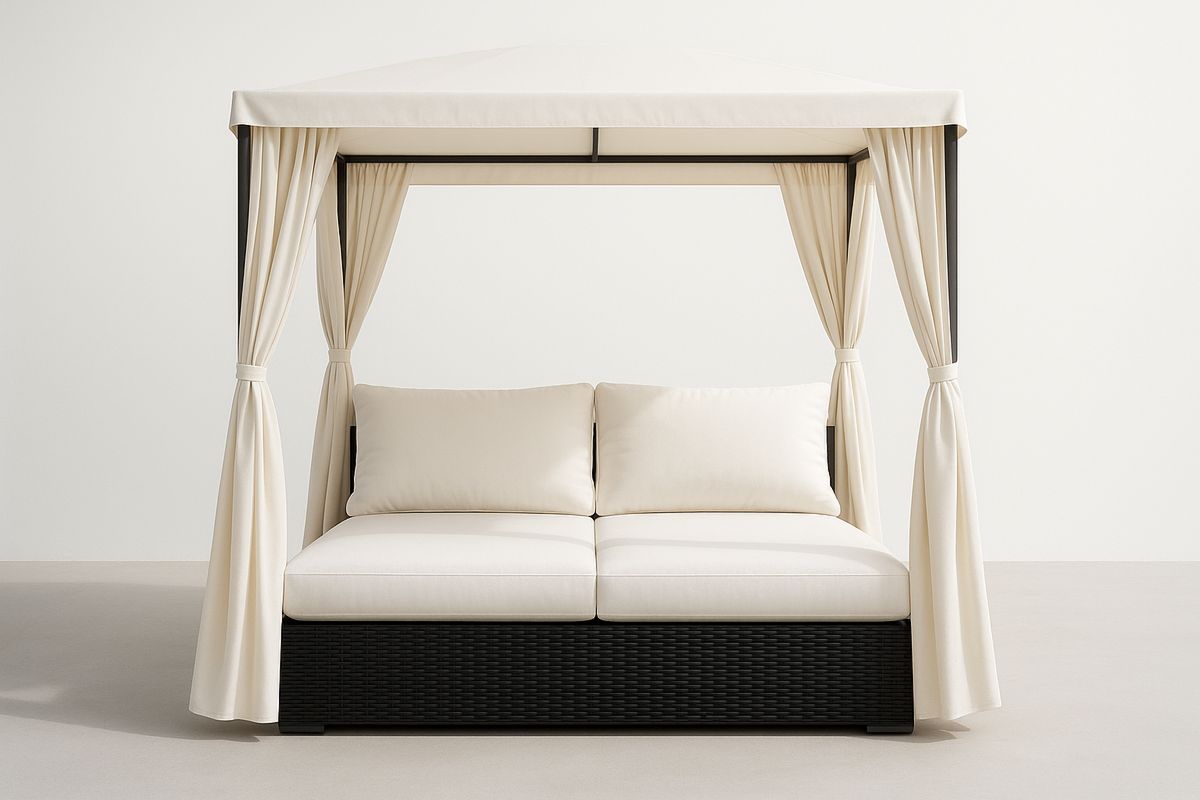 Outdoor Aluminium Canopy Bed with Polyester Fabric Cream Black 200cm x 150cm