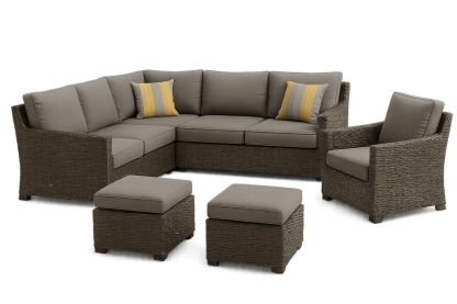 Outdoor Wicker Sectional Lounge Set PE Rattan Dark Brown/Beige Cushions