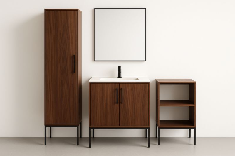 Set Mobile Bagno in Legno Ingegnerizzato con Specchio e Lavabo