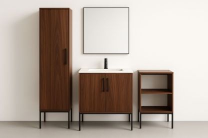 Set Mobile Bagno in Legno Ingegnerizzato con Specchio e Lavabo