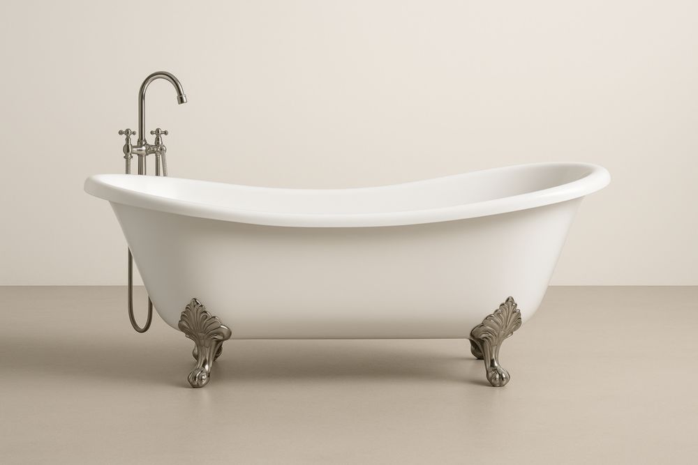 Vasca da bagno ovale in acrilico bianco con piedini in acciaio