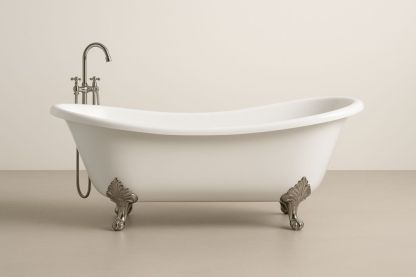 Vasca da bagno ovale in acrilico bianco con piedini in acciaio