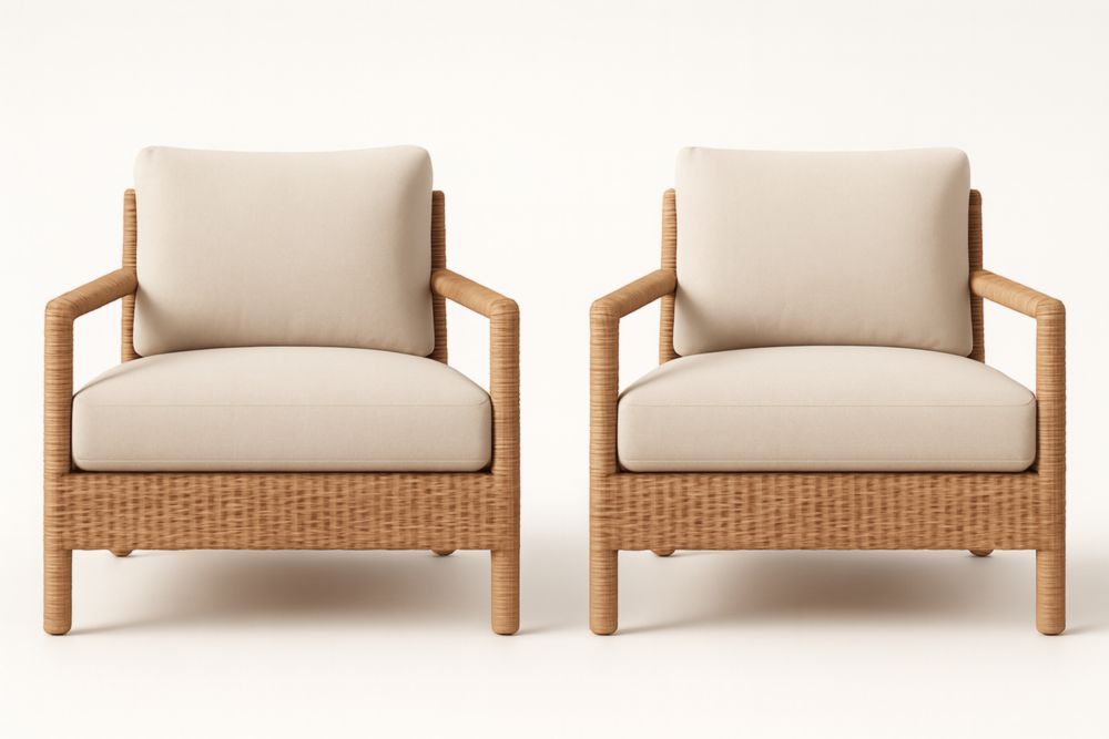 Set di Poltrone in Rattan Sintetico con Cuscini Crema, 2 Pezzi