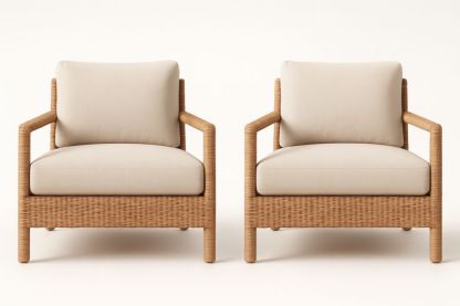 Set di Poltrone in Rattan Sintetico con Cuscini Crema, 2 Pezzi