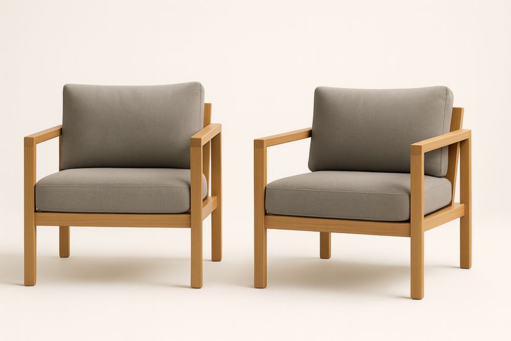 Set di 2 poltrone in legno e tessuto grigio