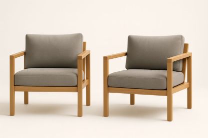 Set di 2 poltrone in legno e tessuto grigio