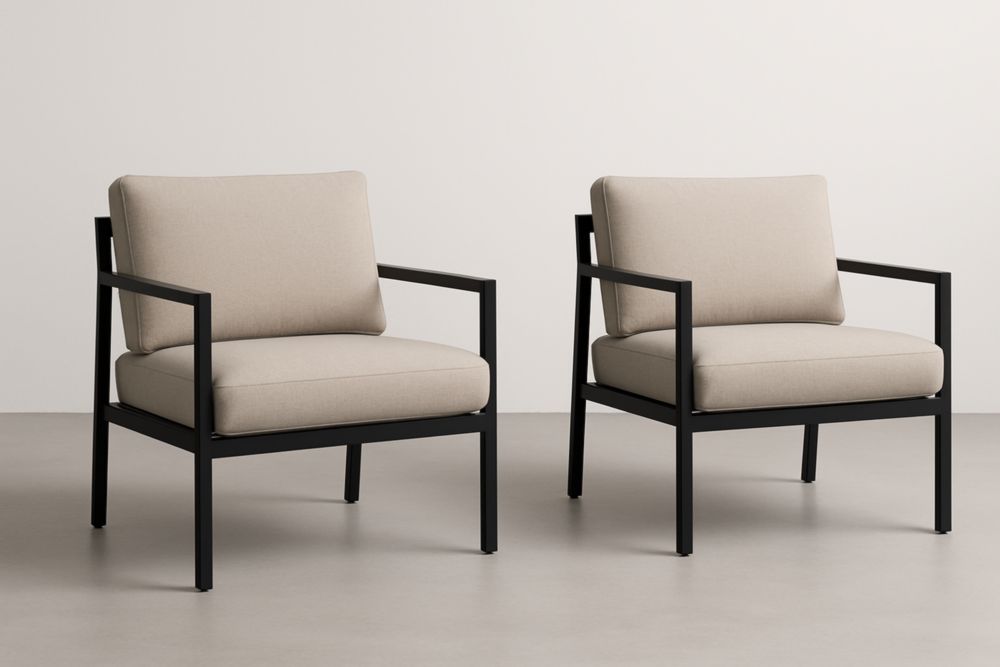 Set di 2 Poltrone in Metallo con Cuscini Beige