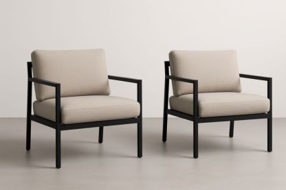 Set di 2 Poltrone in Metallo con Cuscini Beige