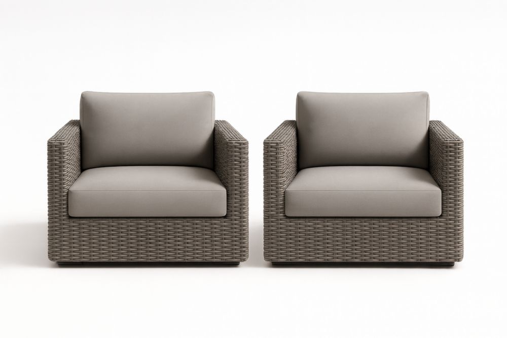 Set di 2 Poltrone in Rattan Sintetico Grigio con Cuscini in Poliestere