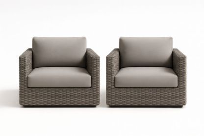 Set di 2 Poltrone in Rattan Sintetico Grigio con Cuscini in Poliestere